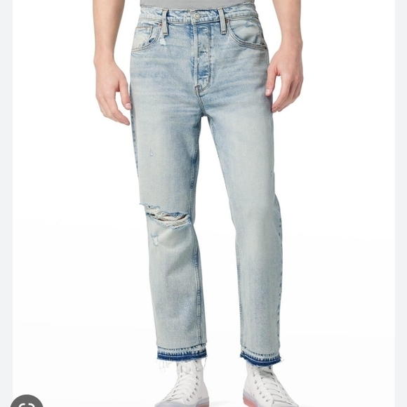 Hudson Jeans Reese Contrast Cuff Straight Leg Distressted Vintage Wash Size 31